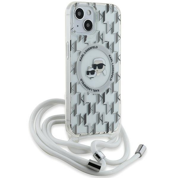 Karl Lagerfeld Klhmp15Shckcklct Iphone15 / 14 / 13 6.1 Transparent Hardcase Iml Crossbody Monogram Karl & Choupette Head Magsafe