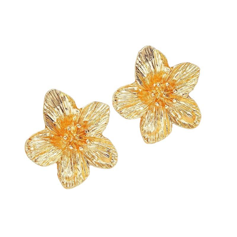 Floral Alloy Jewelry Set Women - Adjustable Open Cuff Bracelet Stud Earrings Arm Ring Fashion OL Style 2025