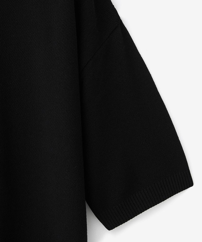 Blond9 Cotton Collared Short Sleeve Knit Cardigan_Black