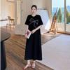 Printed T-shirt Plus Lengthened Style Knee-length Loose-fitting Slimming Casual Dress