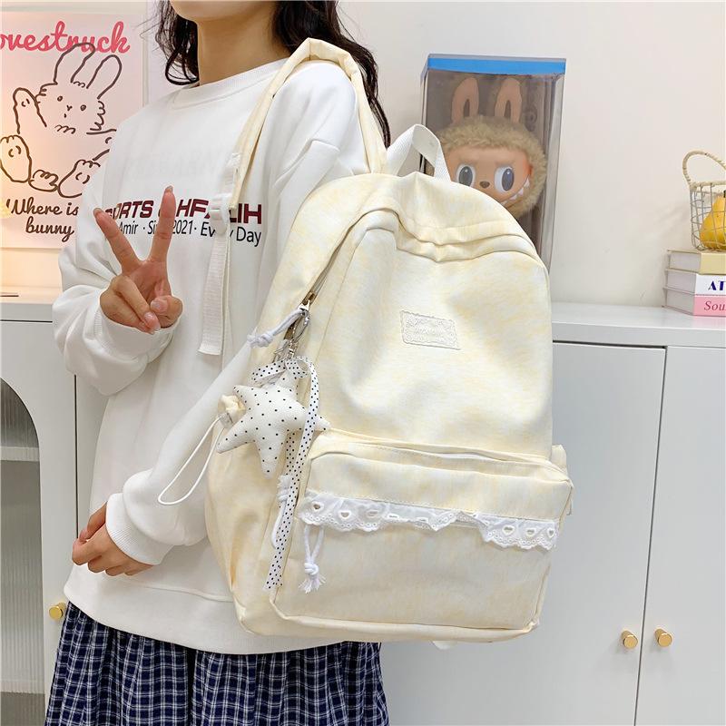 Schoolbag Japanese ins style girl backpack female middle school student schoolbag high value lace edge light leisure travel backpack