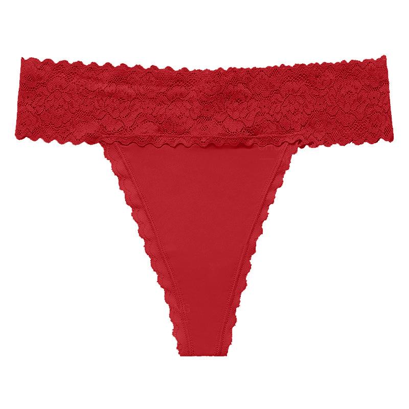 

European and American lace splicing T-shaped underwear women s large size sexy seamless low waist pure cotton crotch sports fitness underwear XL яскраво-червоного кольору