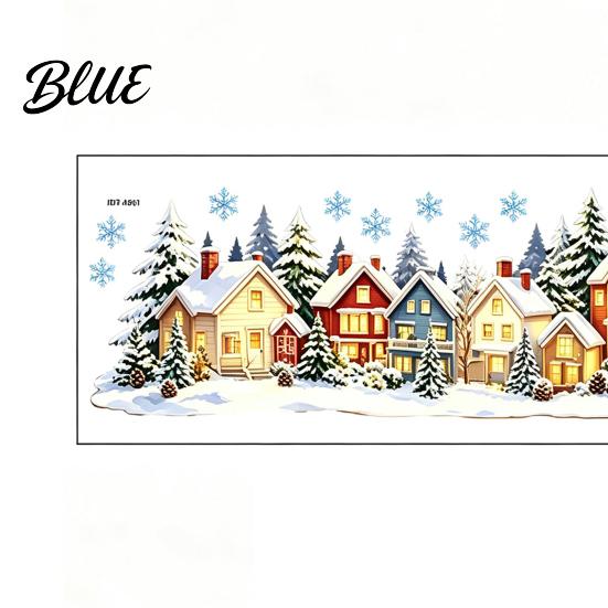 Holiday Glass Stickers Christmas Snow Village Static Window Cling Glowing Warm Scenery Sticker Reusable Party Decor for Glass Snowman House