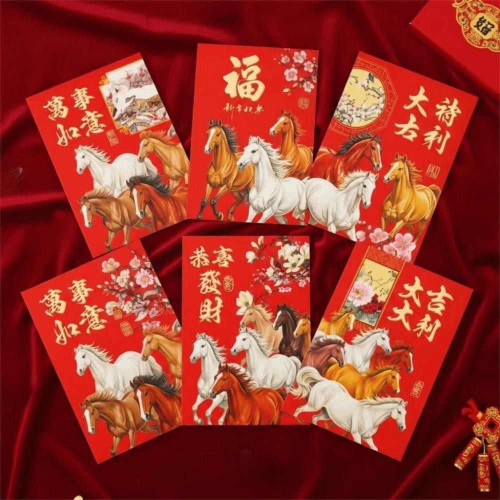 6pcs Chinese 2026 New Year Red Envelope Cartoon Spring Festival Envelope  New Year Gift