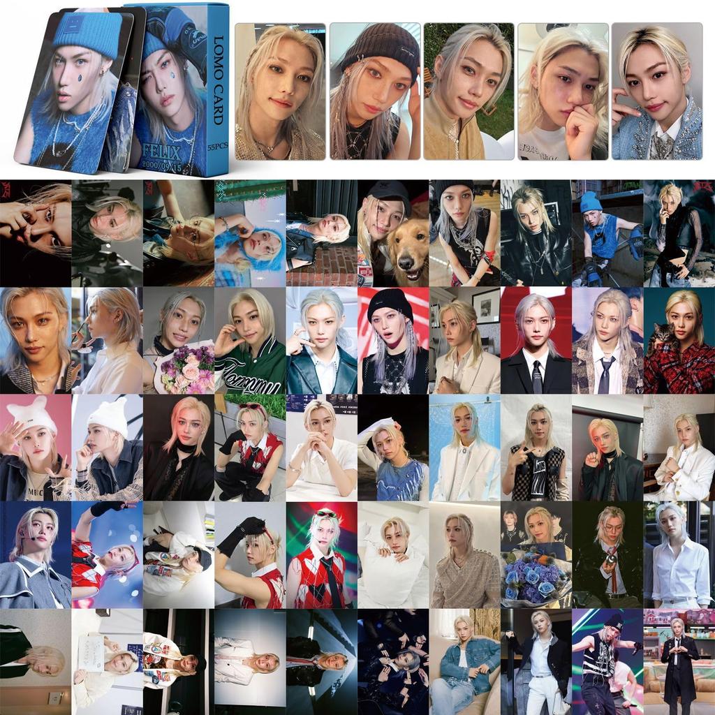 Stray Kids LOMO Card Felix Trading Card Photo Card Set 55 Pieces Photo Card Photo Book Goods Poster Trading Card Photo Card Set Gift Korean Wave