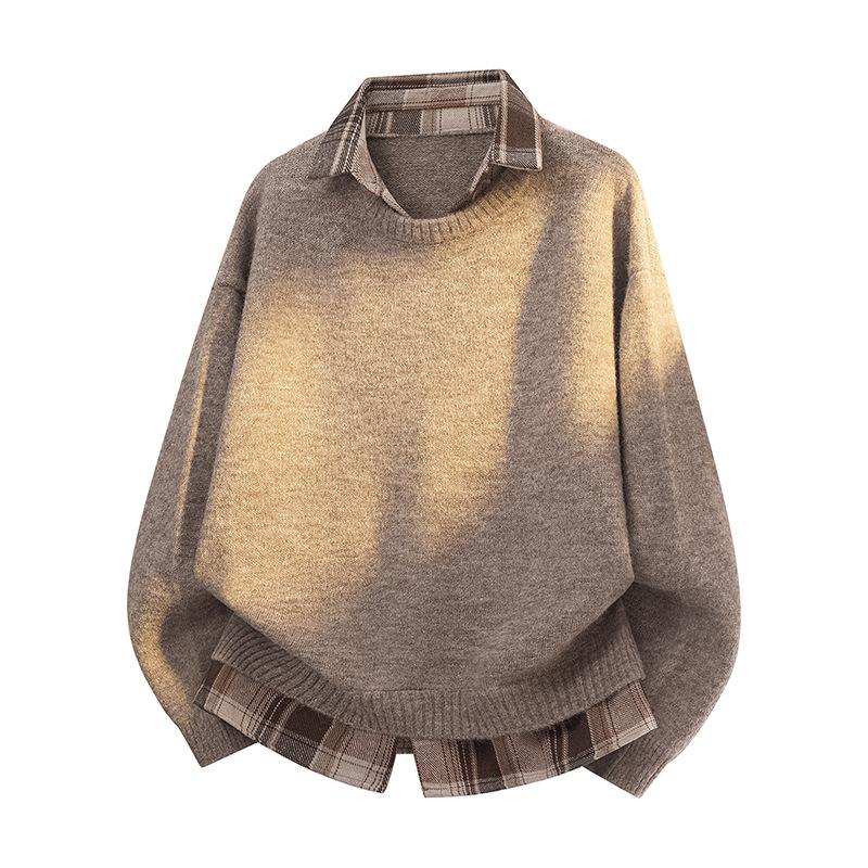 Pullovers Long Sleeves Sweaters Unisex Fake Two-piece Shirts Jumpers Paragraph of The Spring Autumn Couples Knitted Bottoming Shirt Lapel Wool Jumper