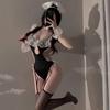 Sensual Lace Suspender Maid Costume - Seductive Cosplay Onesie for Small Chest