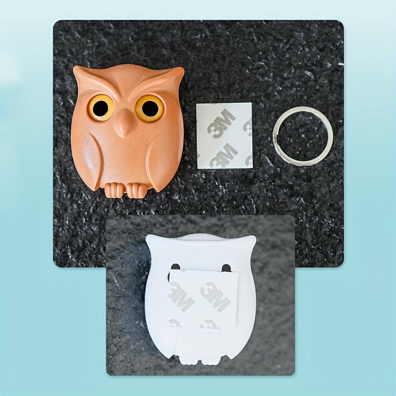 1 buc Hol de intrare Cârlig drăguț bufniță pentru depozitare chei cu adeziv fără urme, Ochi care se deschid și se închid automat.