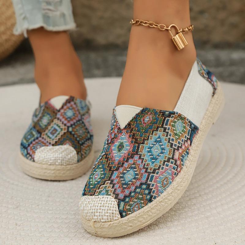 Fashion Comfortable and Versatile Ethnic Style Slip-on Canvas Shoes for Women Spring and Autumn New Cloth Shoes Breathable Single Shoes