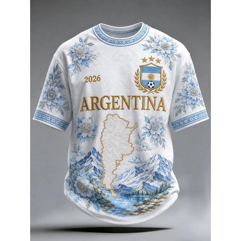 Hengyuan23 2026 Nieuw Heren Argentini&euml; 3D Geprint Voetbalshirt T-shirt Geschikt voor Dagelijks Gebruik en Training Sneldrogend Sweatshirt L