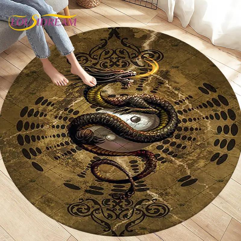 3D Cartoon Mysterious Dragon Area Rug,Round Carpet Rug for Living Room Bedroom Sofa Decoration,Kid Play Game Non-slip Floor Mat