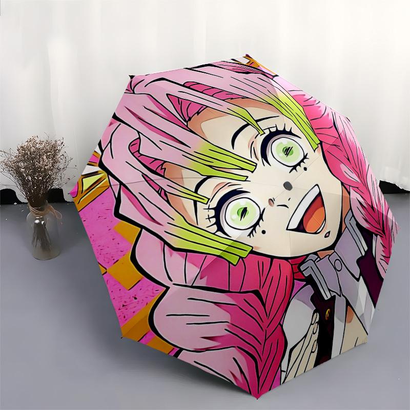 1 Stück Chibi Katzenohren Mädchen Automatisches Öffnen Schließen Regenschirm mit Kirschblüten-Druck, Tragbares 3-Fach-Design, 8-Speichen-Eisenrahmen Outdoor-Regenschirm für Fa