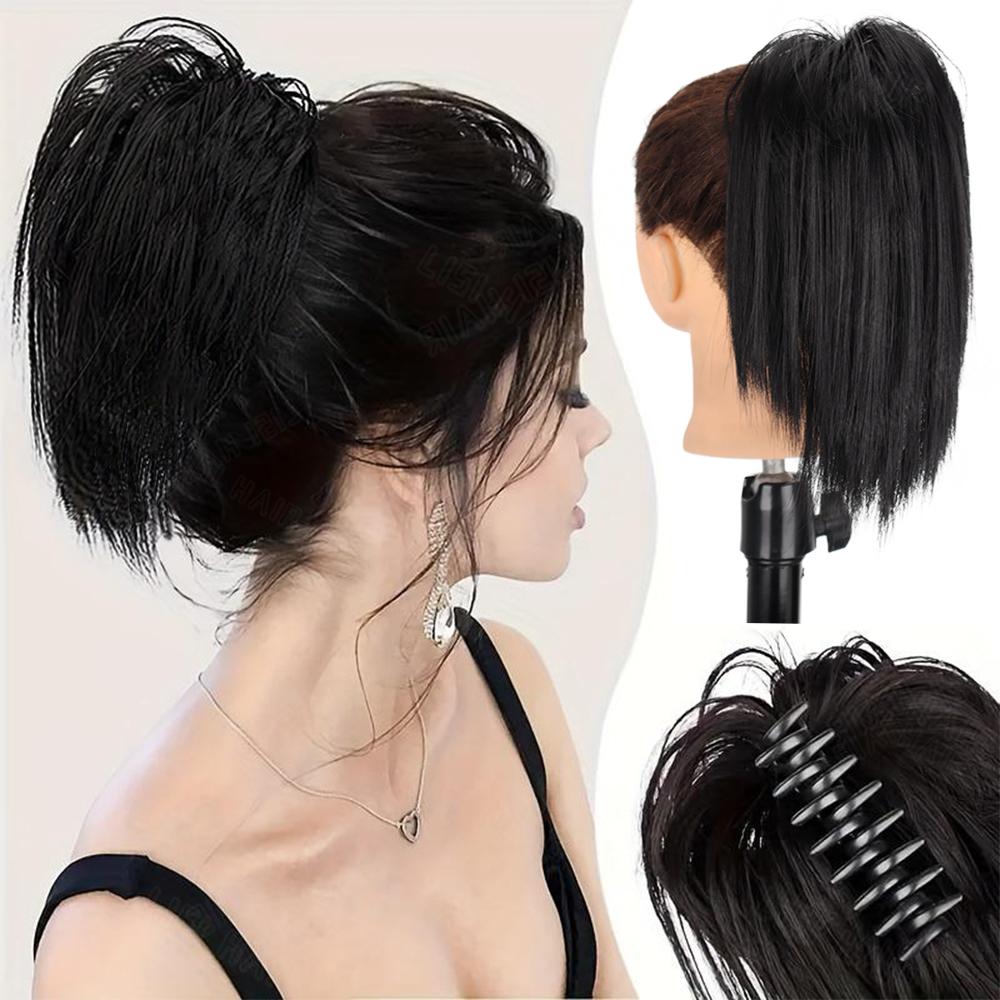 MERISIHAIR Synthetic Messy Hair Buns Extensions Straight Hair Pieces For Women Claw Clip Ponytail Hair Buns For Daily Use Hair