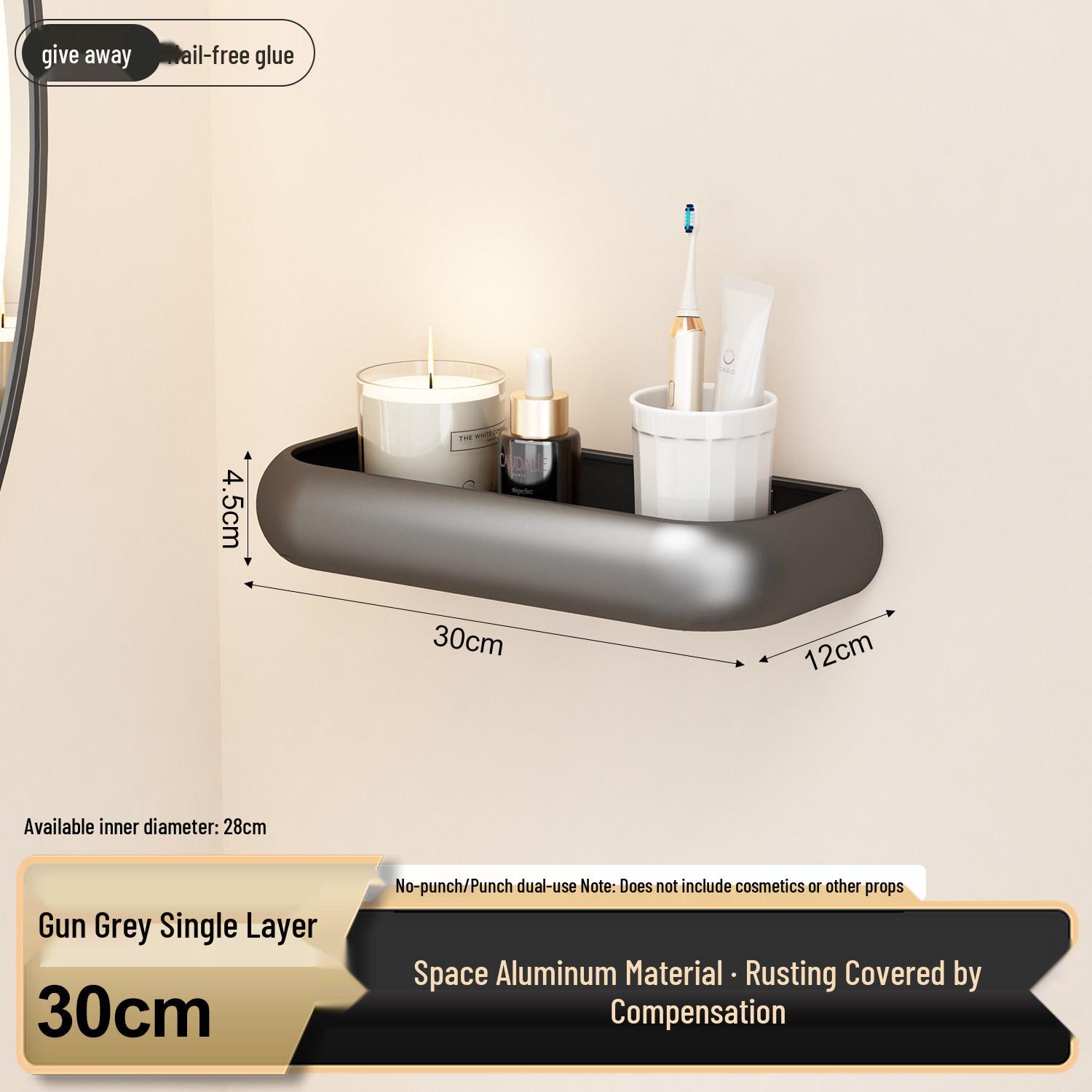 

No-Drill Cream Bathroom Shelf: Wall-Mounted Storage Rack for Vanity & Toilet