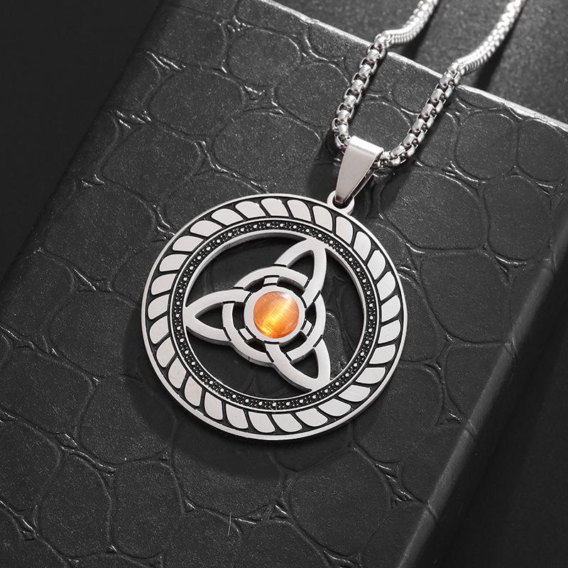 New Witchcraft Stainless Steel Witch Knot Pendant Necklace Men and Women Silver Jewelry