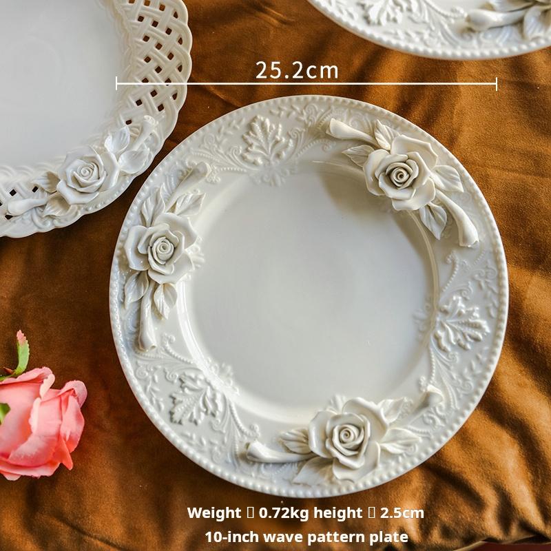 French ceramic patterned three-dimensional pastry plate, relief afternoon tea, high-legged pastry plate, dessert display stand