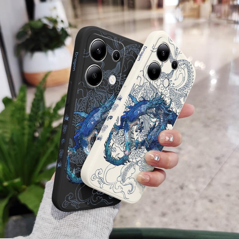 Blue Dragon Phone Case For Xiaomi Redmi Note 14 13 12 12S 11 11S 10 10S 9 9S Pro Plus 4G 5G Liquid Silicone Cover