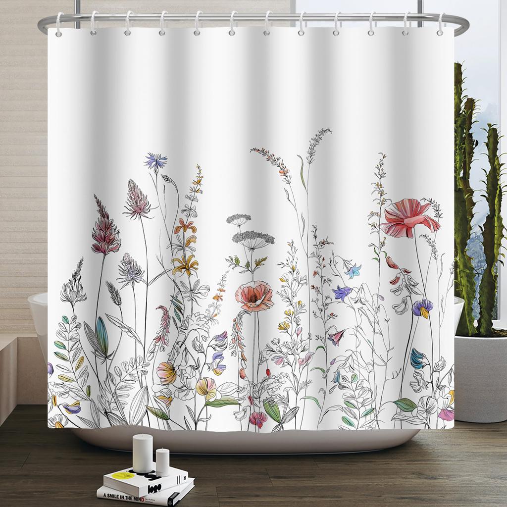 Floral Shower Curtain for Bathroom Vintage Flower Butterfly Waterproof Fabric Boho Bathtub Bathroom Curtain With Hooks 180x240