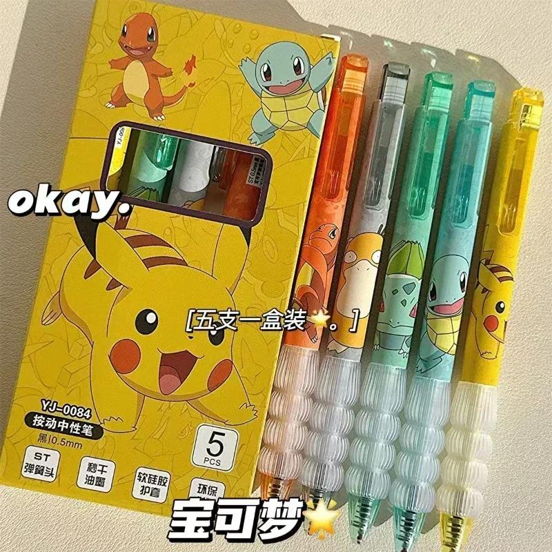5 шт. Ручки Pokemon Пикачу Сквиртл Чармандеp Милые Нажимные Гелевые Ручки Набор Аниме Мультфильм Школа Офис Канцелярские Товары Подарки для Детей 5pcs