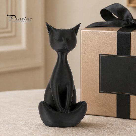 Cat Collectible Art Piece 3D Printed Meditating Figurine, Modern Abstract Sculpture with Cross-Legged Pose, Desk Decor Minimalist for Office
