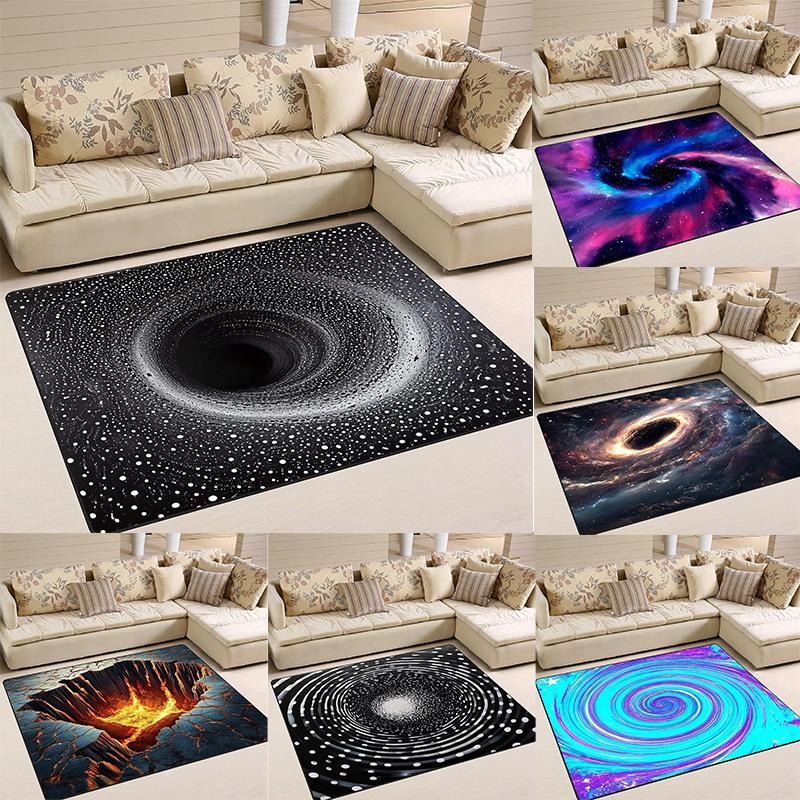Schwarz Weiß Farbabstimmung 3D Vortex Schwarzes Loch Visueller Effekt Kunststil Kinder Wohnzimmer Schlafzimmer Teppich Teppich Matte