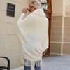 Poncho Châle Cape en Tricot avec Col en Fourrure et Franges pour Femme Vêtement d'Extérieur Chaud