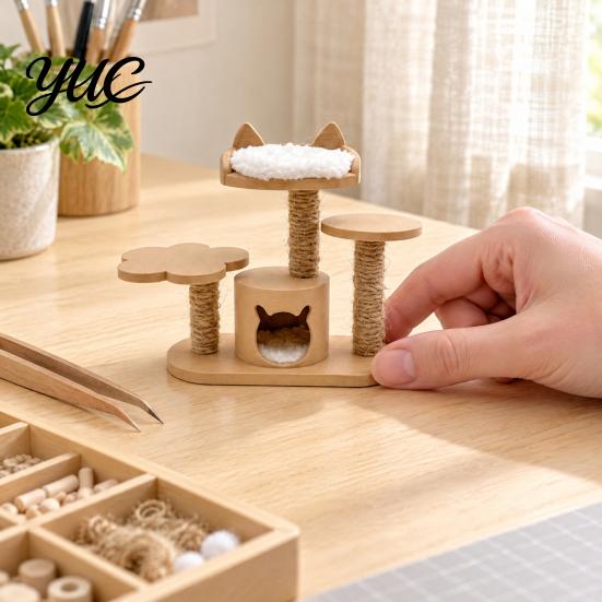 Dollhouse Furniture Accessories 1:12 Miniature Cat Tree Model, DIY Scene Model Ornament with Realistic Cloud Platform Nest Design, Multi-layer