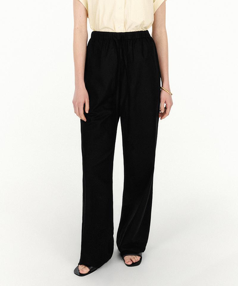 MARIE CLAIRE Linen Semi-Wide Elastic Waist Pants (Mafbsl41Mbk)