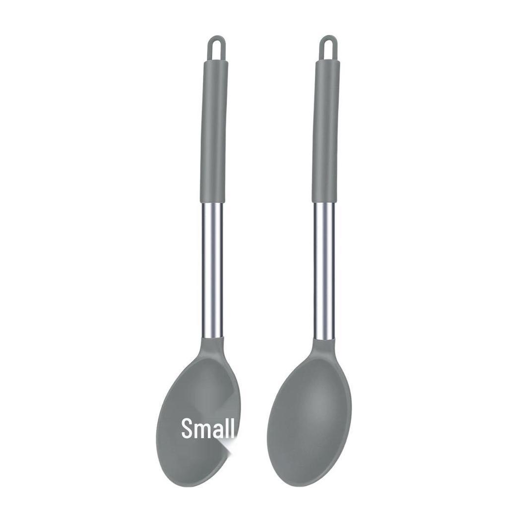 Heat-resistant Silicone Slotted Soup Stirring Spoon with Stainless Steel Handle - Kitchen Cookware Set