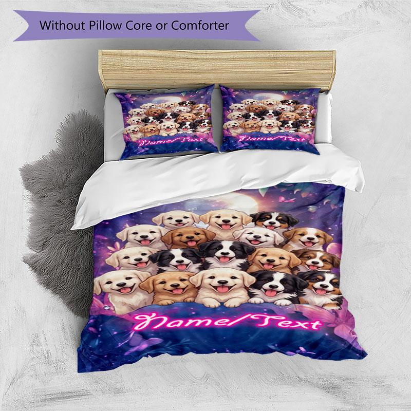 3PC Custom Name Puppy Moonlit Bedding Set Printed Bedding Set Duvet Cover Closure Includes 1 Duvet Cover & 210 Pillowcases for Bedroom