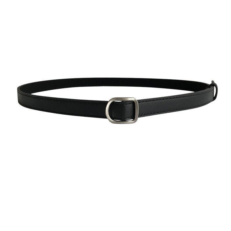 Korean New Soft Leather Retro Non-hole Black Belt Female Student Pants Without Holes for Women