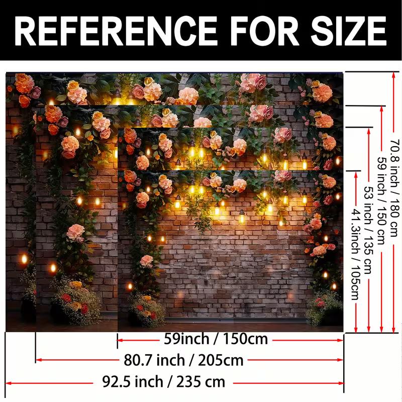 2D Vintage Brick Wall with Floral and Light Bulb Backdrop Party Photo Background Cloth