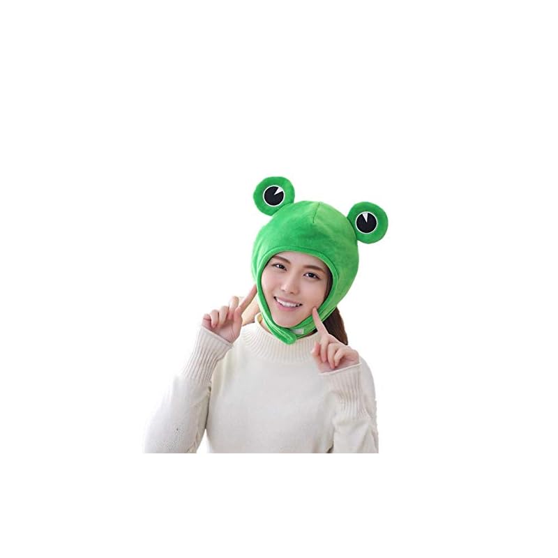 

[Bestmaple] animal cap headgear stuffed toy headgear cute Fluffy Fluffy cap mask animal Cos (frog)
