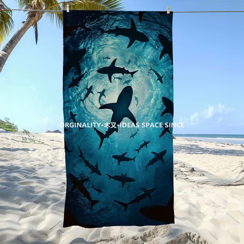 Shark School Print Beach Towel Patterned Sunscreen And Windproof Suitable For Swimming Pool Camping Travel