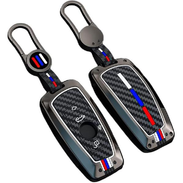 Key Fob Cover Case, Keychain, Metal Shell Cover Compatible For BMW 1 3 4 5 6 7 Series X3 X4 M5 M6 GT3 GT5 (Gunmetal-Carbon Fiber)
