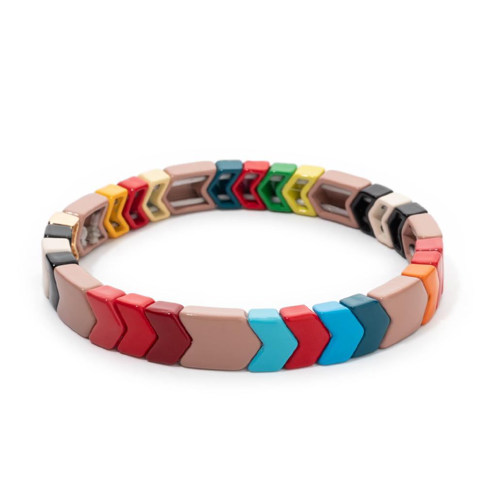 New Fashion Deil Eye Enamel Bangle for Women Colorful Beaded Boho Rectangle Shape Hand Accessory