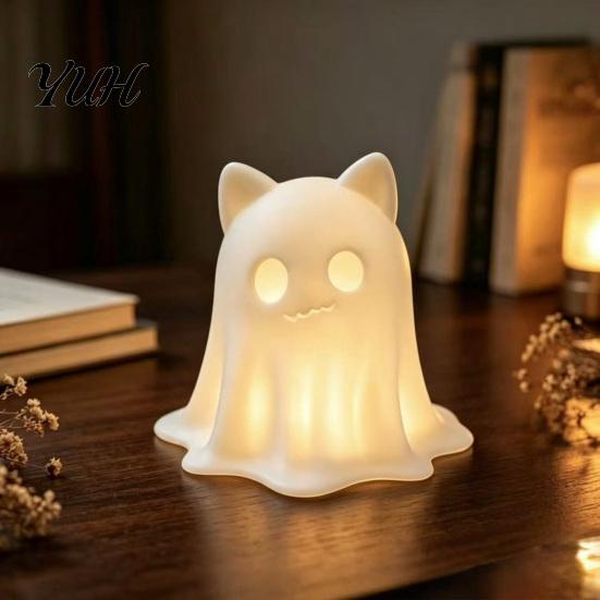 Gift for Cat Lovers 3D Printed Ghost Candle Holder, Spooky Figurine Soft Warm Light Atmosphere Lamp with Halloween Tabletop Home Party Decoration