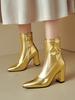Gold Silver Women Mid Calf Boots High Heel Small Big Size 32 46