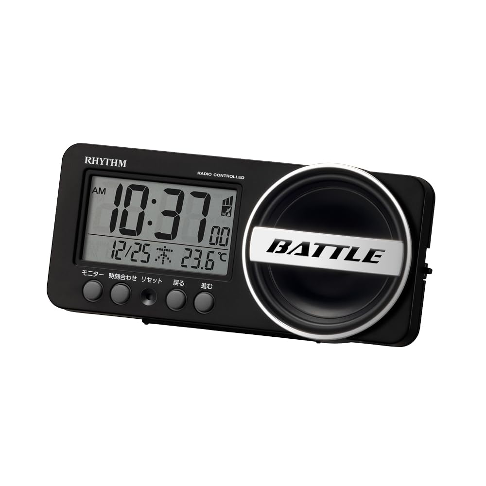 RHYTHM Fitwave Battle 241 Радиоуправляемый будильник с подсветкой, цифровым дисплеем, компактный размер, черный, 6.1 x 13.2 x 5.8 см, 8RZ241SR