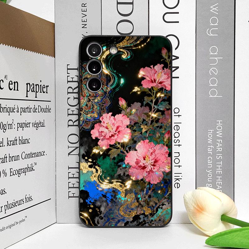 

Retro Flower Hibiscus Golden Ink Painting Phone Case for Samsung Galaxy A56 A14 A55 A16 A54 A36 A53 A52 A51 Frosted Soft Covers Galaxy A14 4G