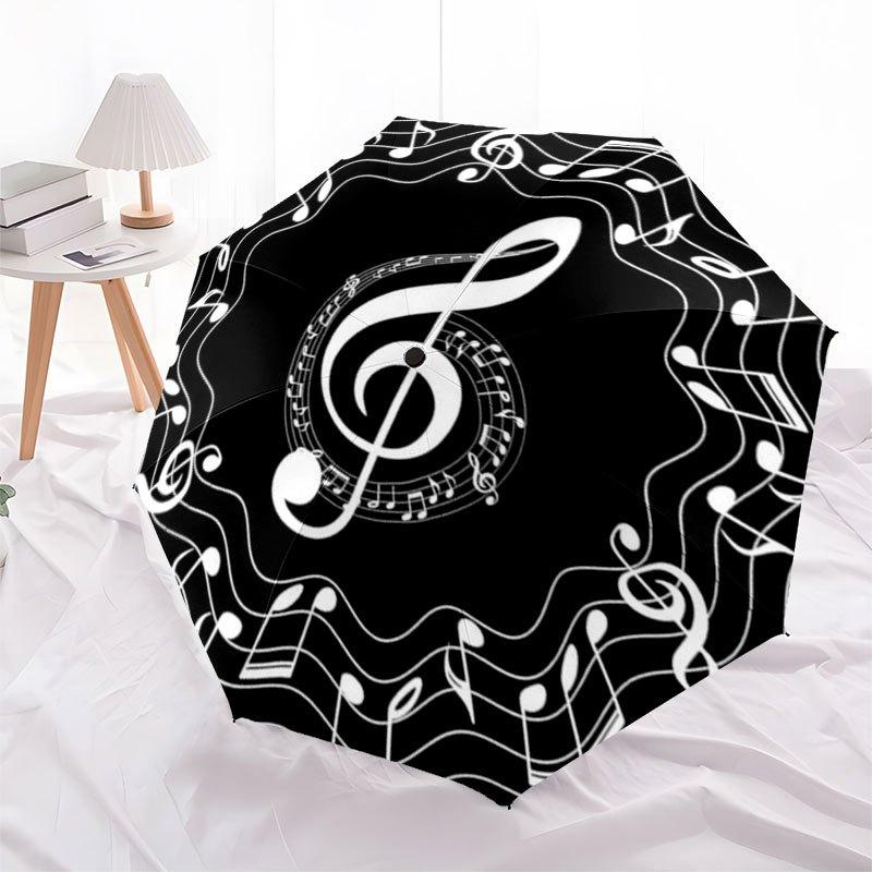 Music Notes Treble Clef Vinyl Record Design Sticker DecalUmbrella with Cute Design,Portable 3-Fold Compact Umbrella for Men&Women,Valentine'