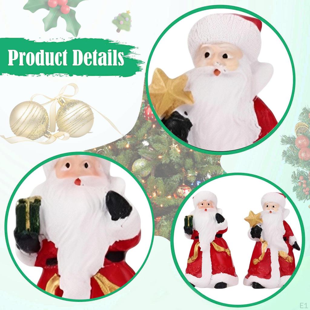 2Pcs Santa Claus Figurines Small Statues Christmas Decor Resin Creative Desktop Ornaments Sculptures