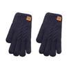 1 Pair Women Winter Solid Color Knitting Gloves Loge Pattern Double Layer Thickened Cuffs Gloves Touch Screen Fleece Lining Gloves