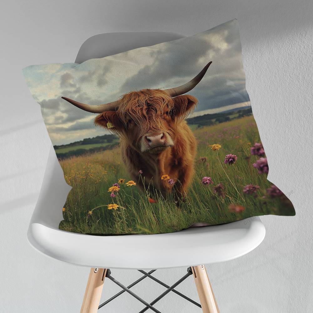 Cute Small Highland Cow Various Sizes Square Pillow Case For Car Home Bedchamber Decor Birthday Gift
