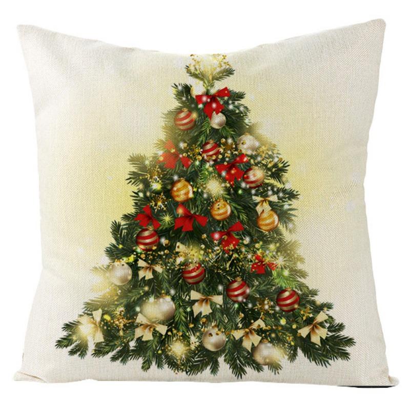 New Christmas Snowman Christmas Tree Linen Pillow Cover Festive Home Sofa Pillow Cover