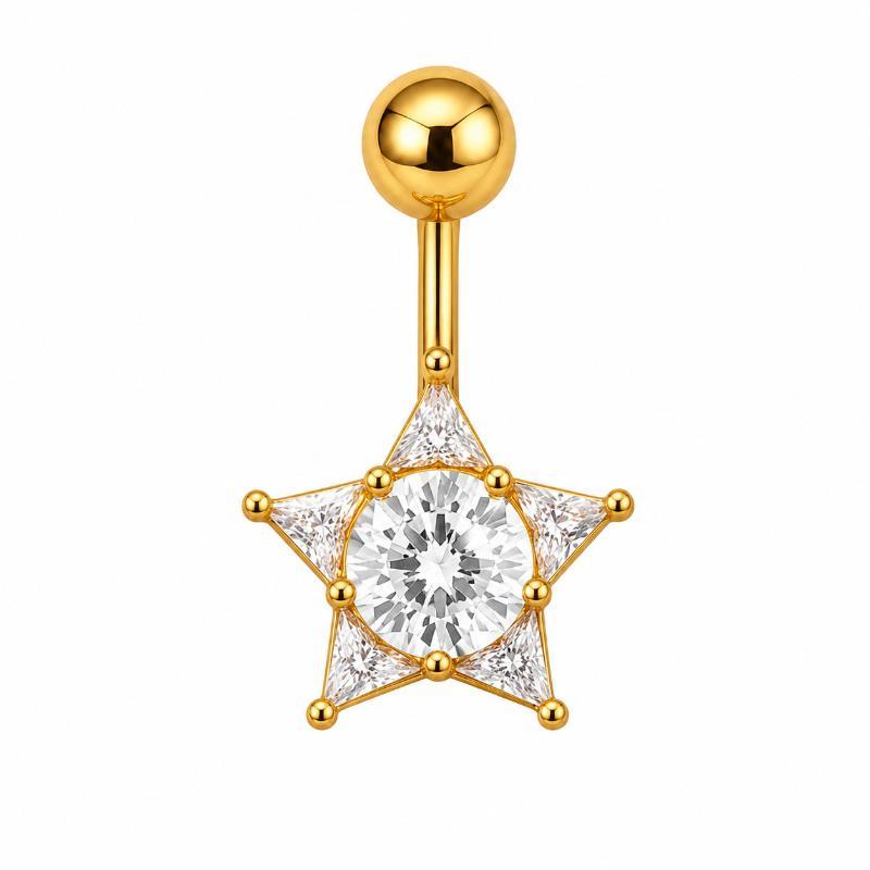 Belly Button Rings Gold Plated Shiny Cubic Zirconia Skin-friendly Durable Navel Ring for Beach Travel Daily Use