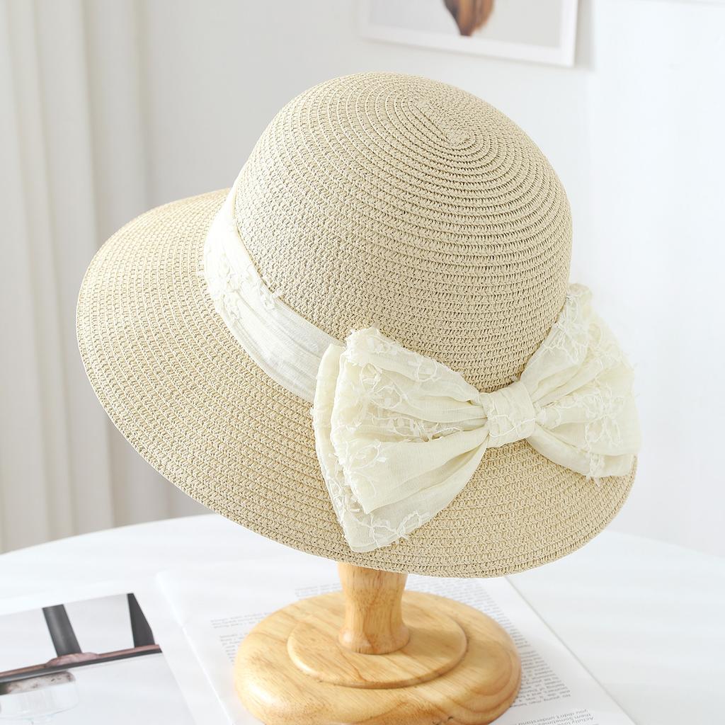 Mesh Bow Showing Face Small Visor Hat Big Brim Bucket Hat Female, Traveling Shading Straw Hat Seaside Beach Hat