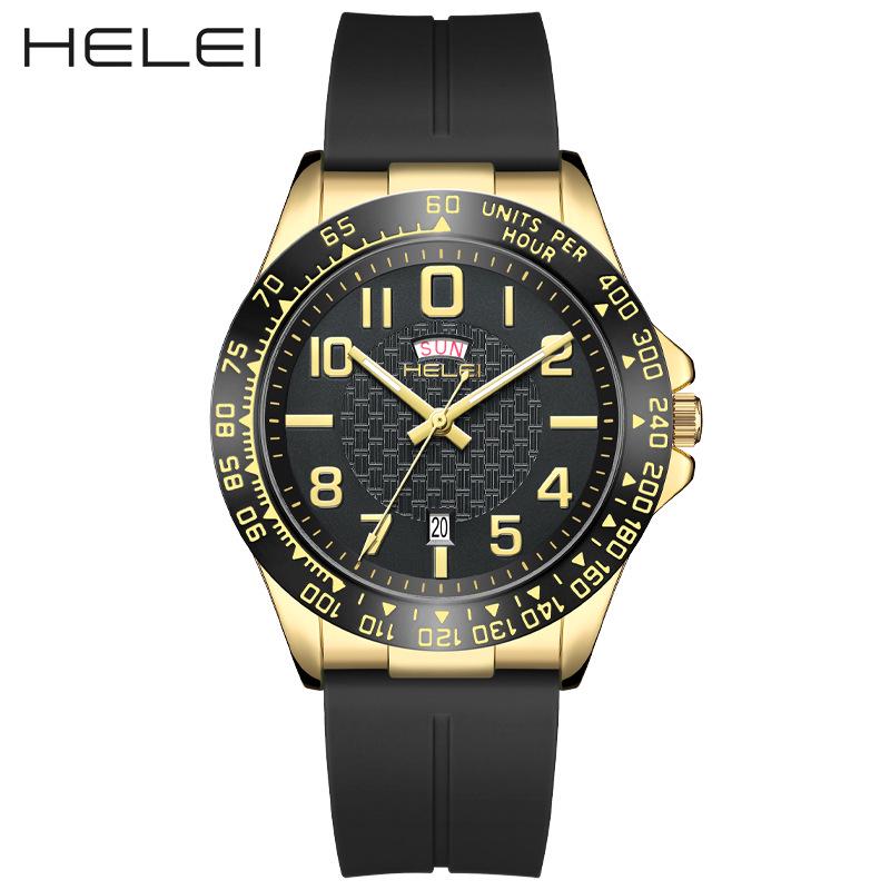 HELEI 2024 Men's Quartz Outdoor Sport Watch with Silicone Strap