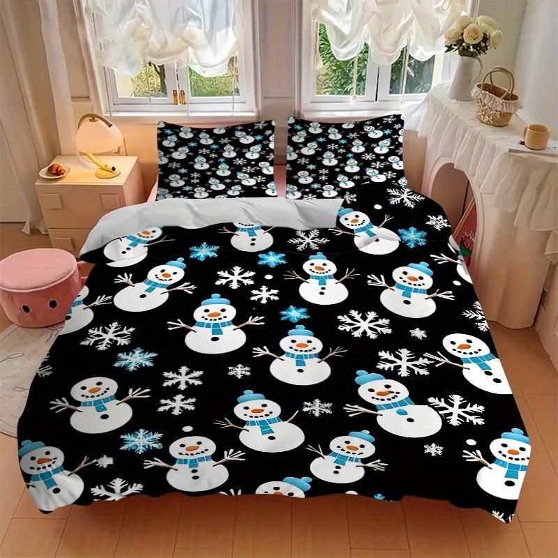 3pcs Snowman Pattern Bedding Set, Ideal for Home Use, Suitable for Bedroom Decor (1*Duvet Cover + 1/2*Pillowcases, No Core) Yy250821186