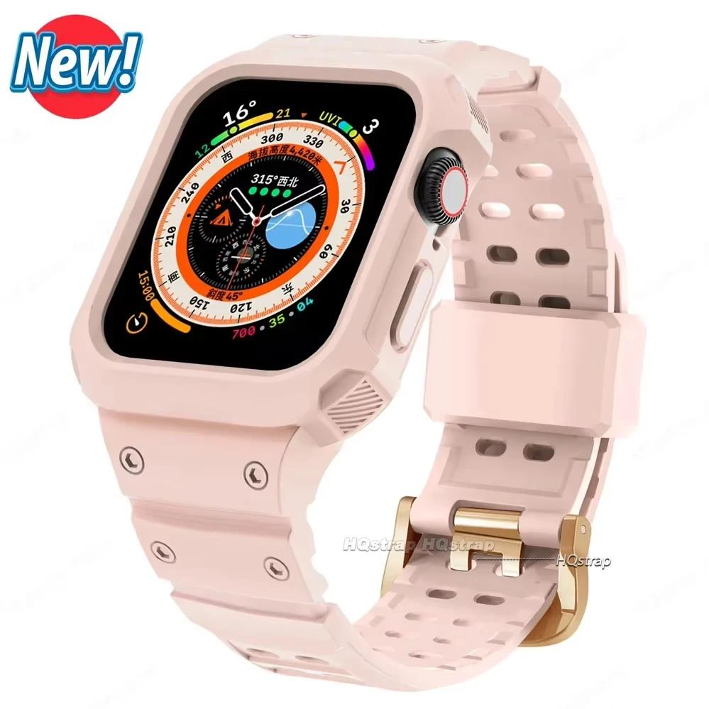 Case for Apple Watch Band 44mm 45mm 49mm 42mm 40/38 Watch Strap for Iwatch 7 8 6 5 4 SE TPU Protective Cover Silicone Bracelet